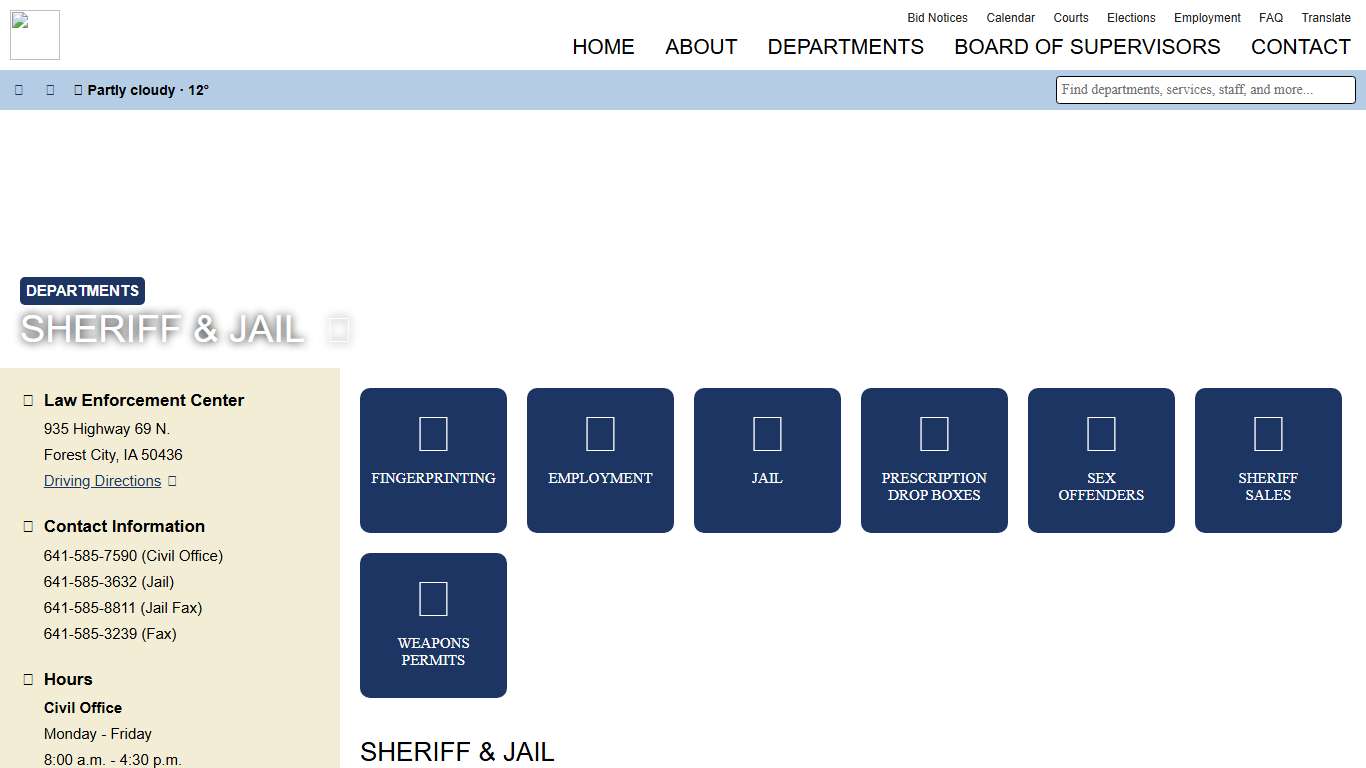 Sheriff & Jail - Winnebago County Government - Iowa
