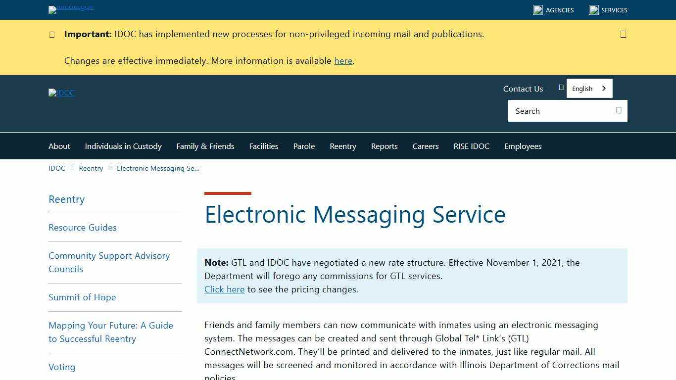 Electronic Messaging Service - Reentry